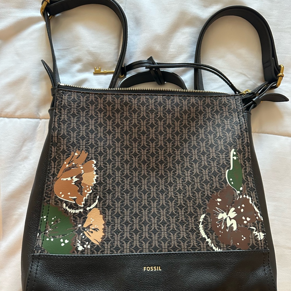 Fossil Black and Brown Backpack with Structured Design